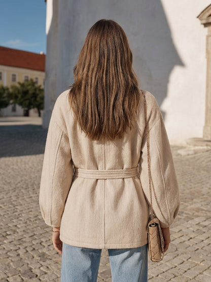 Veste à Col Montant en Laine Mélangée
