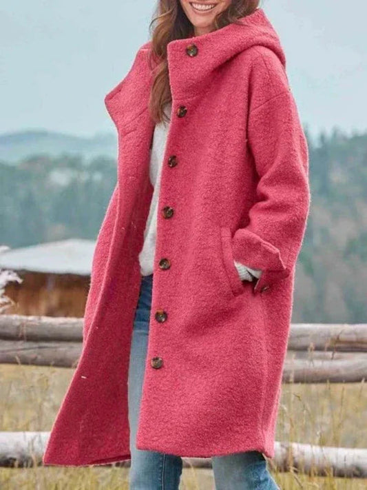 Manteau Long à Capuche et Boutons
