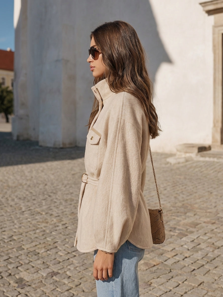 Veste à Col Montant en Laine Mélangée