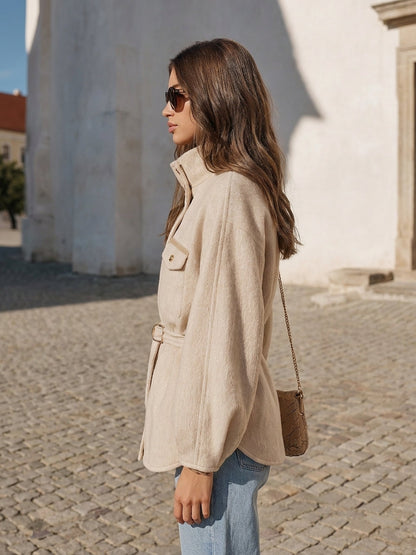 Veste à Col Montant en Laine Mélangée