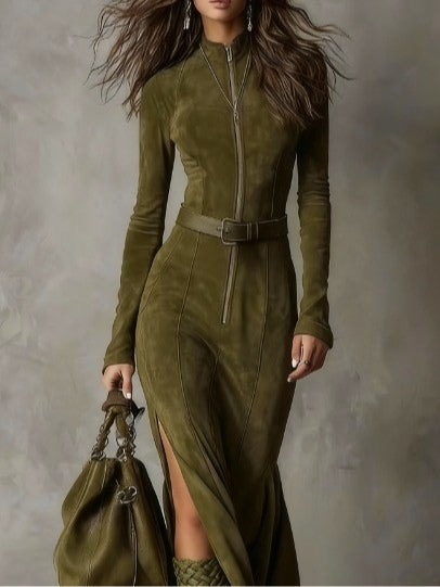 Robe en Velours Avec Ceinture