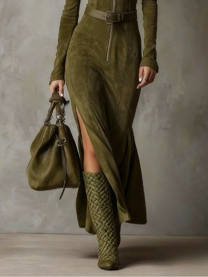 Robe en Velours Avec Ceinture