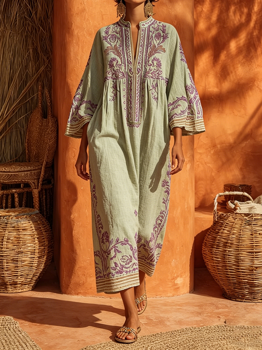 Robe Maxi Brodée à Motif Floral