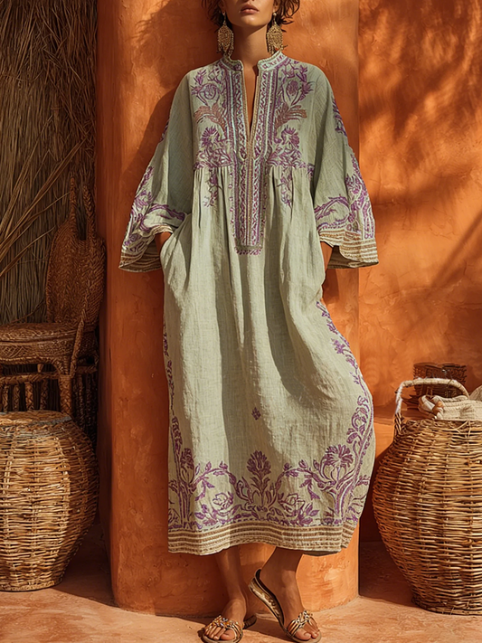Robe Maxi Brodée à Motif Floral