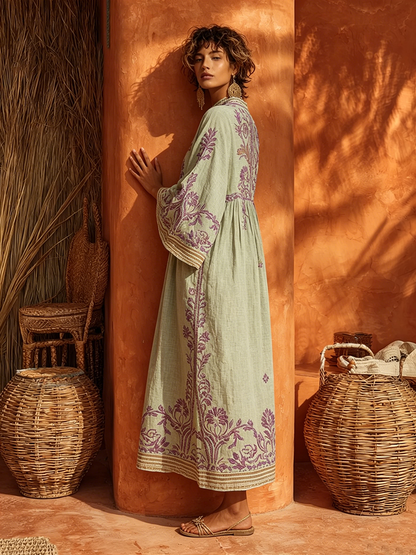 Robe Maxi Brodée à Motif Floral