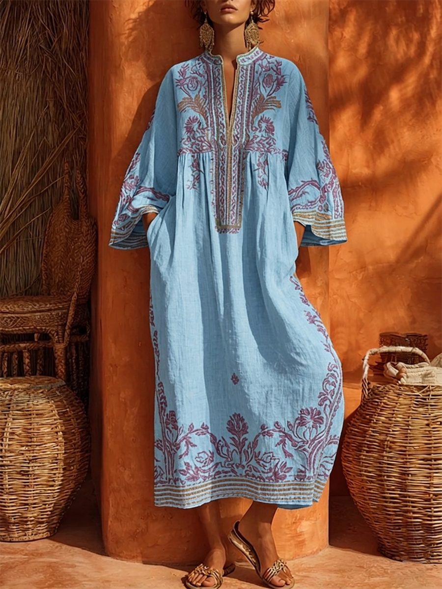 Robe Maxi Brodée à Motif Floral