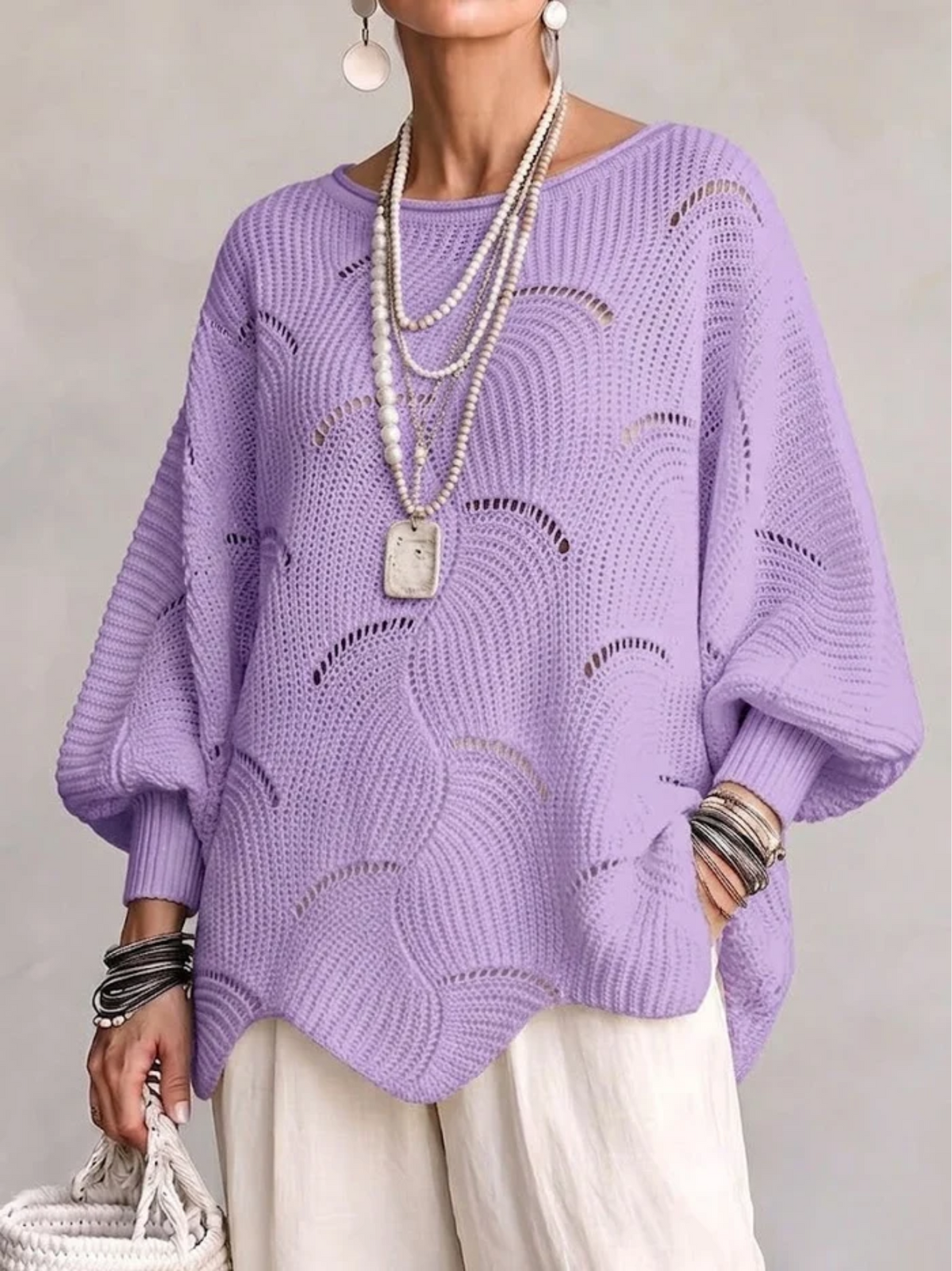 Pull en Maille Ajourée à Motif Ondulé